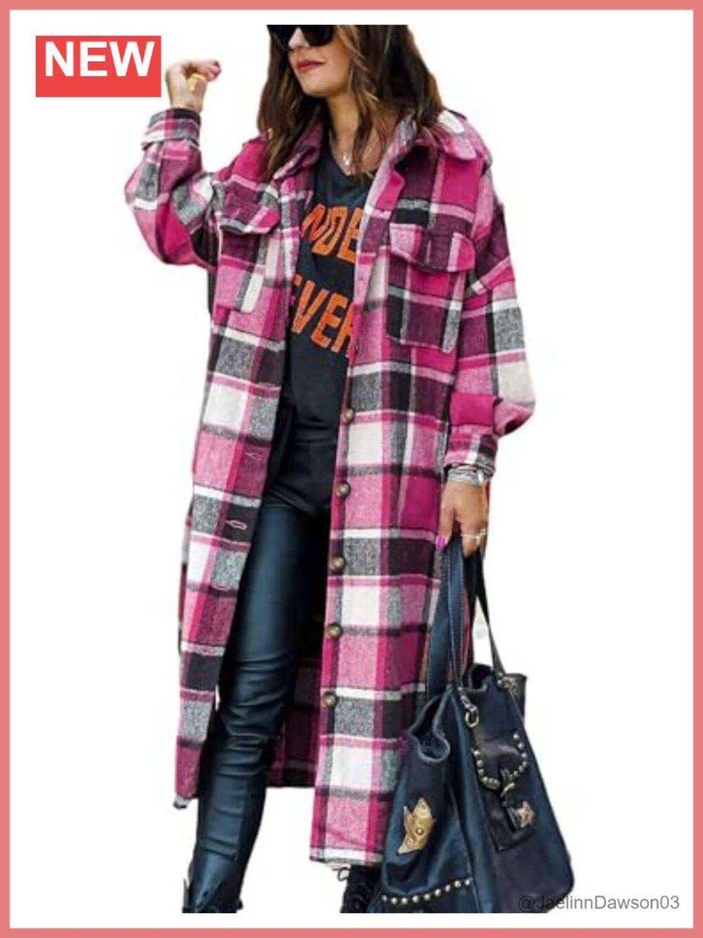 Oversized Plaid Shacket Long Flannel Shirt Jacket Button Down